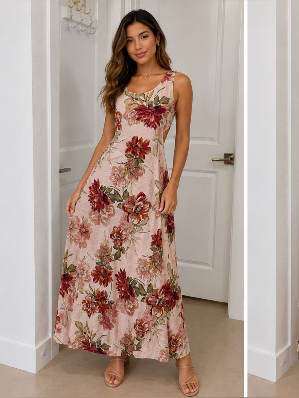 Paper Heart Floral dress - Pink, Red & Olive
